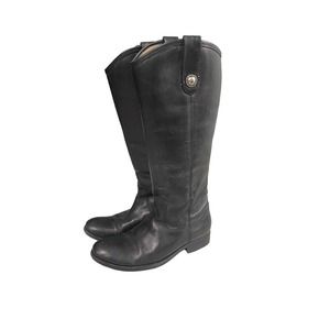 Frye Boots Women’s 7 Melissa Button Black Leather Riding Boot Shoes 77167